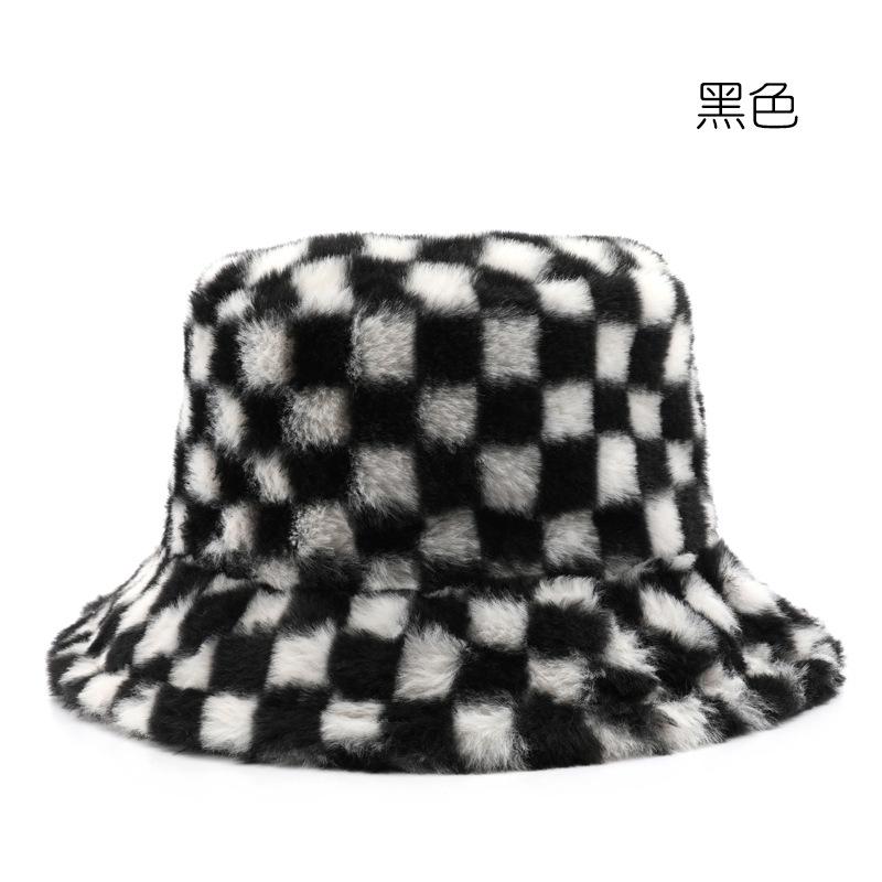 Панама осенне-зимняя плюшевая клетчатая шляпа от солнца для улицы, путешествий, тепла и защиты от холода, защиты от солнца, шляпа-ведро чёрный