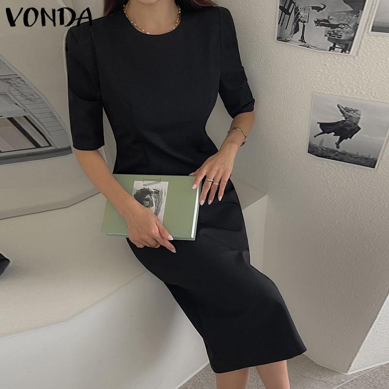 VONDA женское летнее однотонное платье с круглым вырезом и половиной рукавов 
VONDA женское летнее однотонное платье с круглым вырезом и половиной рукавов