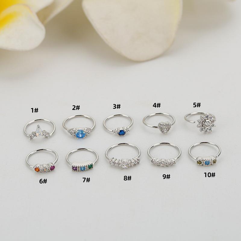 Кольцо для носа с цветным цирконием 0,8X8 мм - популярная европейская и американская бижутерия 1# серебряный