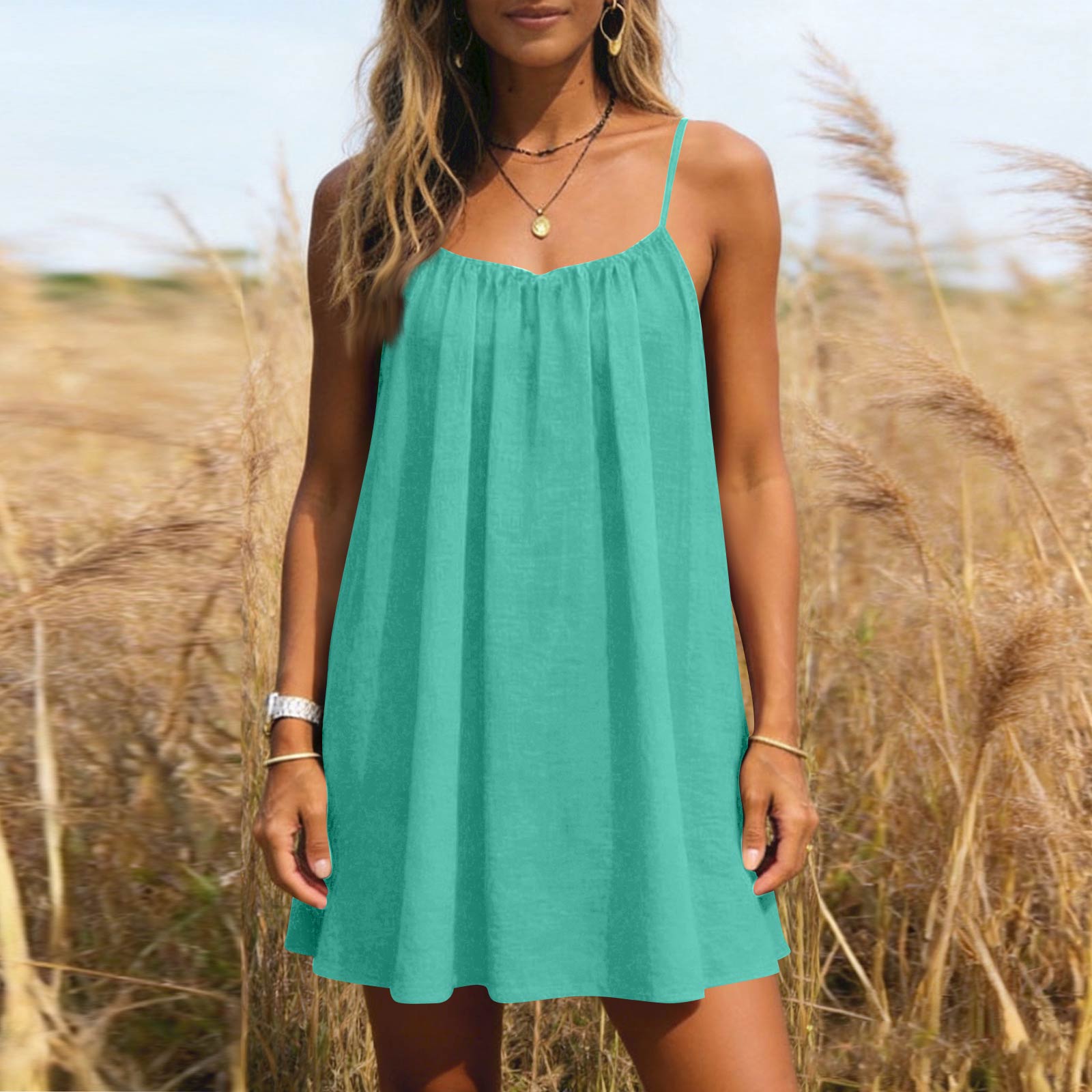 Women Sleeveless Spaghetti Strap Mini Dress Flowy Casual Beach Holiday Sundress Lightweight Loose Fit Design M
Women Sleeveless Spaghetti Strap Mini Dress Flowy Casual Beach Holiday Sundress Lightweight Loose Fit Design M
