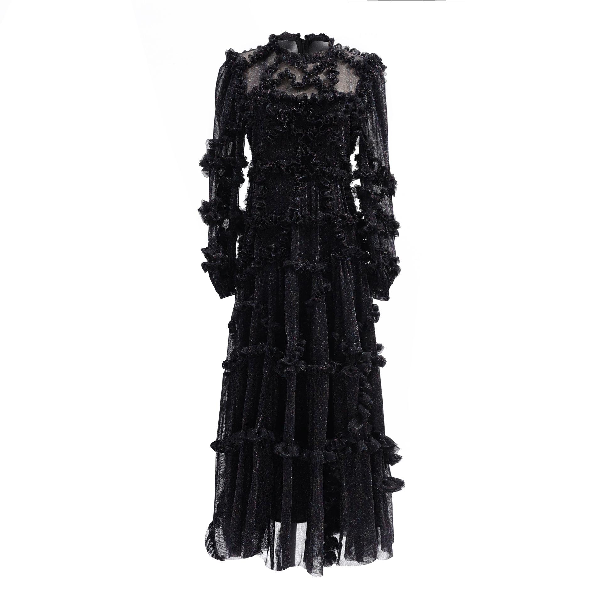 Блестящее платье с круглым вырезом, длинным рукавом, темпераментное банкетное платье XL чёрный