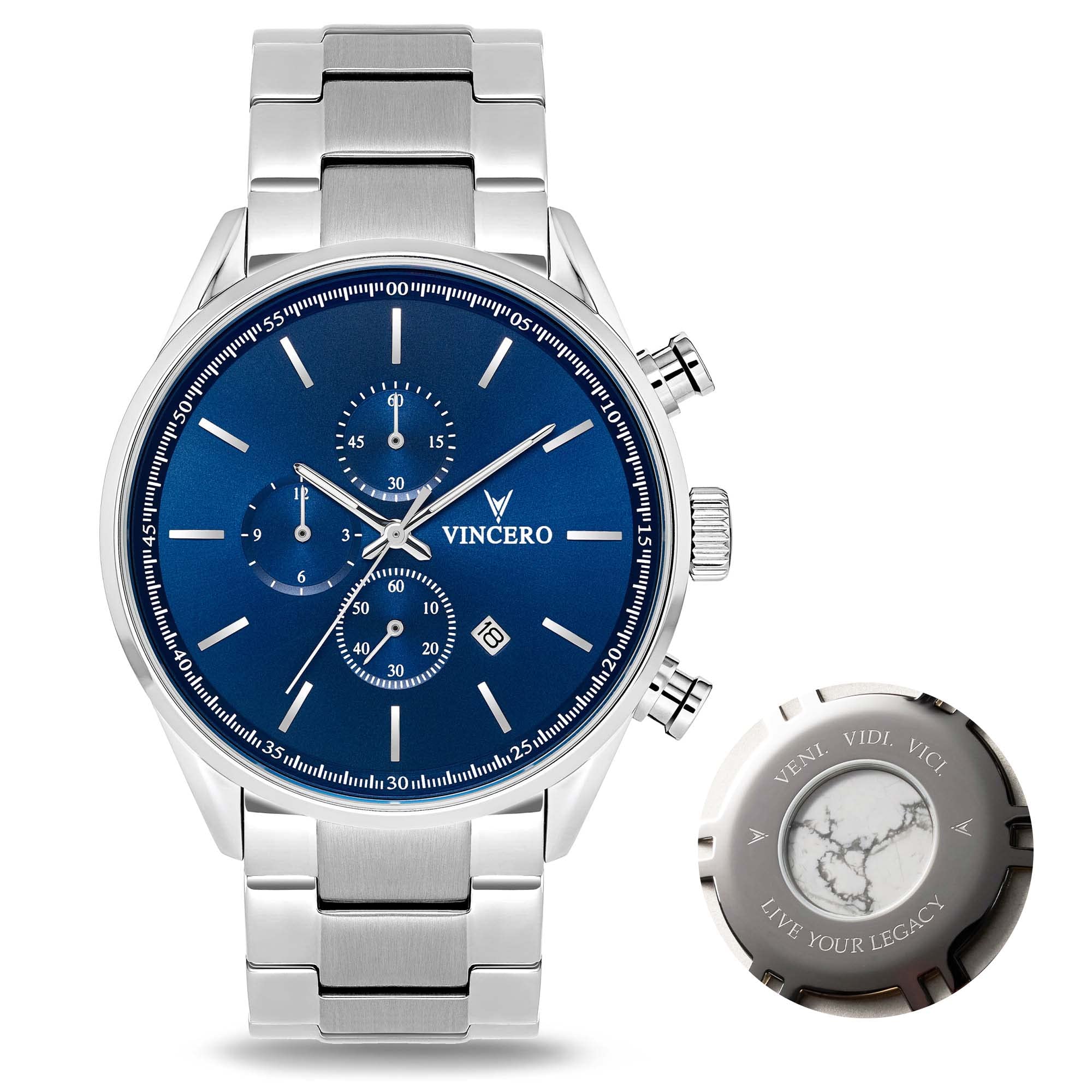 Vincero Luxury Chrono S Watch Japanese Quartz Analog Automatic Quartz Men s - Movement, Blue/Silver Steel, 43mm, Watch, Watch, Movement.
Vincero Luxury Chrono S Watch Japanese Quartz Analog Automatic Quartz Men s - Movement, Blue/Silver Steel, 43mm, Watch, Watch, Movement.