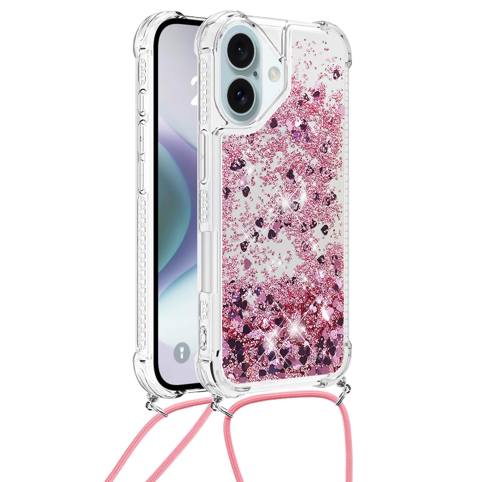 For iPhone 16 Plus TPU Case Quicksand Design Phone Cover with Lanyard Rose Gold/Hearts
For iPhone 16 Plus TPU Case Quicksand Design Phone Cover with Lanyard Rose Gold/Hearts