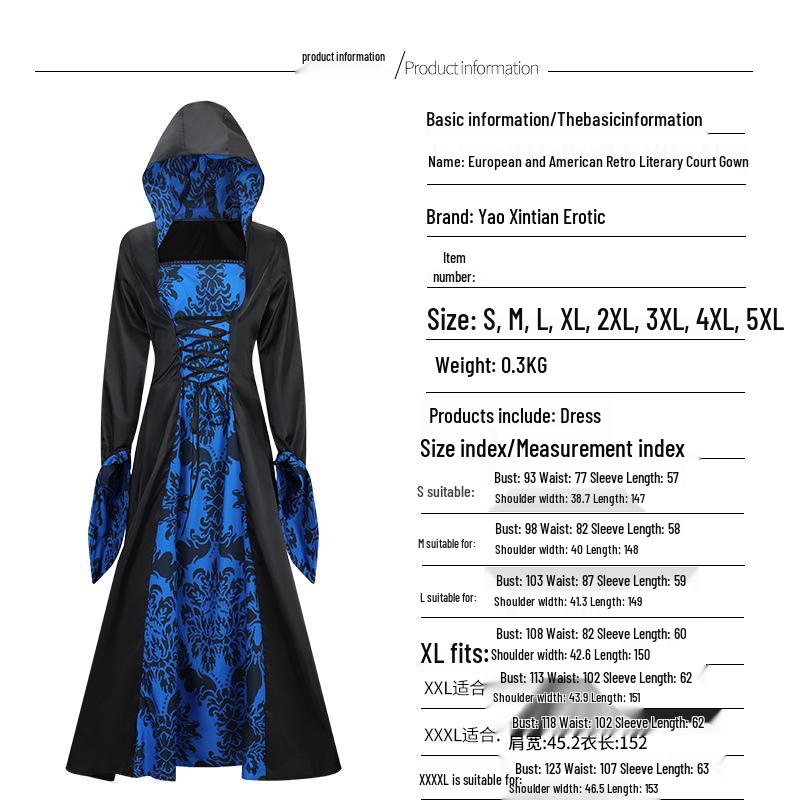 Капюшонна Вінтажна Довгорукава Середньовічна Сукня для Жінок Triple Extra Large синій
Капюшонна Вінтажна Довгорукава Середньовічна Сукня для Жінок Triple Extra Large синій