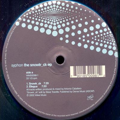 12inch Record SYPHON - The Snowtr_ck EP WM500981 Wave Music 2002 US Dance & Electronica Used
12inch Record SYPHON - The Snowtr_ck EP WM500981 Wave Music 2002 US Dance & Electronica Used