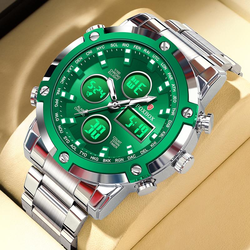 New original Men Watch Fashion Business Watch Men Military Sports Waterproof LED Alarm Chronograph Relogios Masculino срібні зелений колір
New original Men Watch Fashion Business Watch Men Military Sports Waterproof LED Alarm Chronograph Relogios Masculino срібні зелений колір