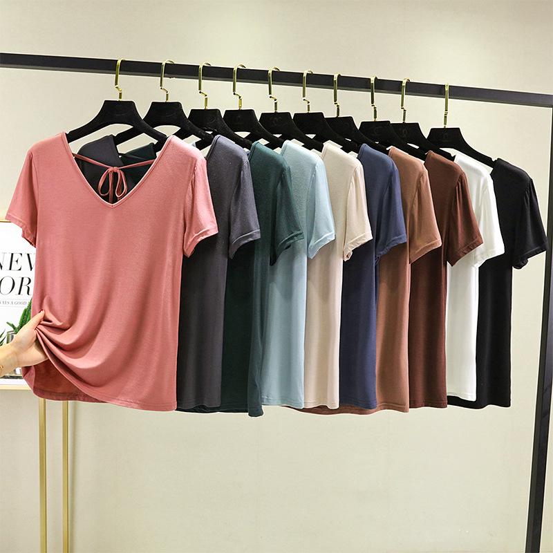 Women s Summer Modal V-neck Backless Slim Fit T-shirt with Short Sleeves, Plus Size Available. XXL
Women s Summer Modal V-neck Backless Slim Fit T-shirt with Short Sleeves, Plus Size Available. XXL