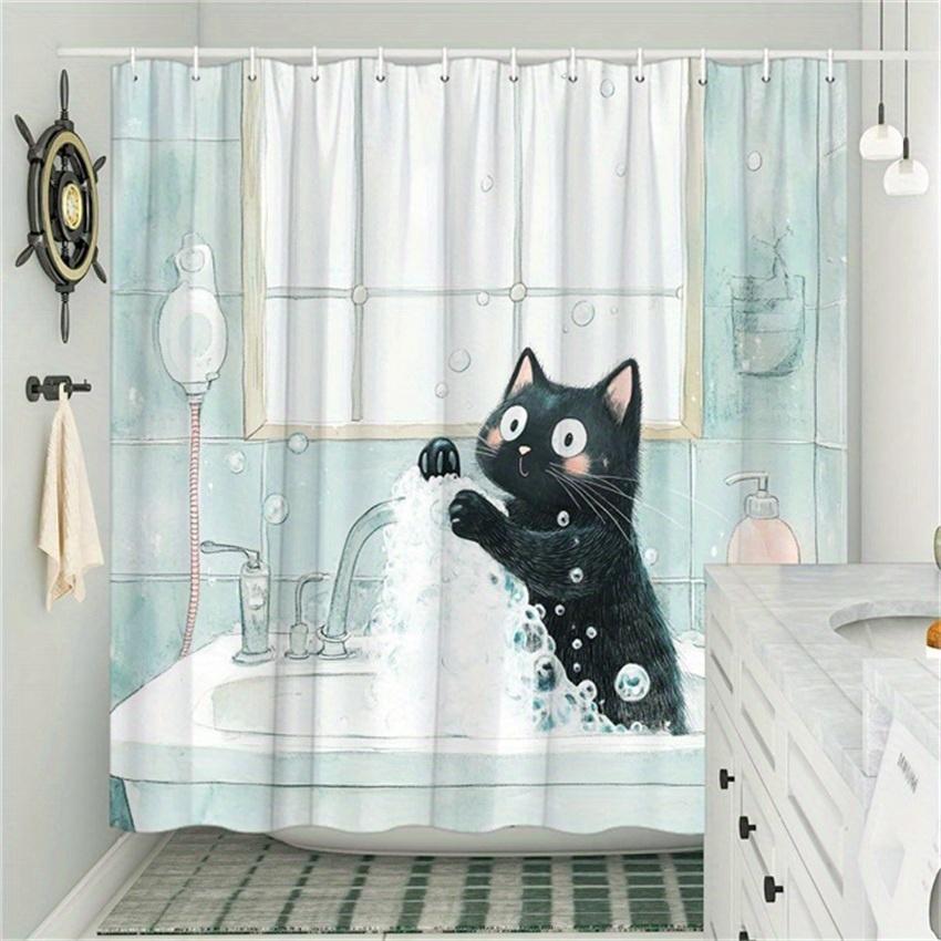 Black Cat & Bubbles Shower Curtain - Playful Cat Interacting With Bubbles In Sink Design, Whimsical Polyester Bathroom Decor W60H190(CM)-1 Pcs
Black Cat & Bubbles Shower Curtain - Playful Cat Interacting With Bubbles In Sink Design, Whimsical Polyester Bathroom Decor W60H190(CM)-1 Pcs