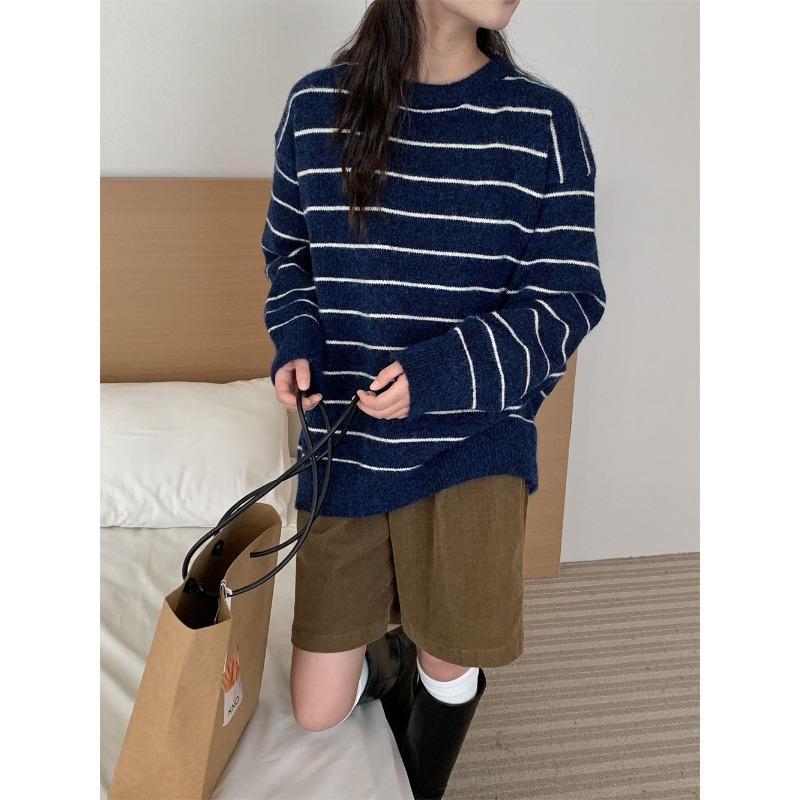 Autumn and winter new retro crew neck striped pullover women s casual versatile loose lazy knitted sweater one size fits all тёмно-синий
Autumn and winter new retro crew neck striped pullover women s casual versatile loose lazy knitted sweater one size fits all тёмно-синий