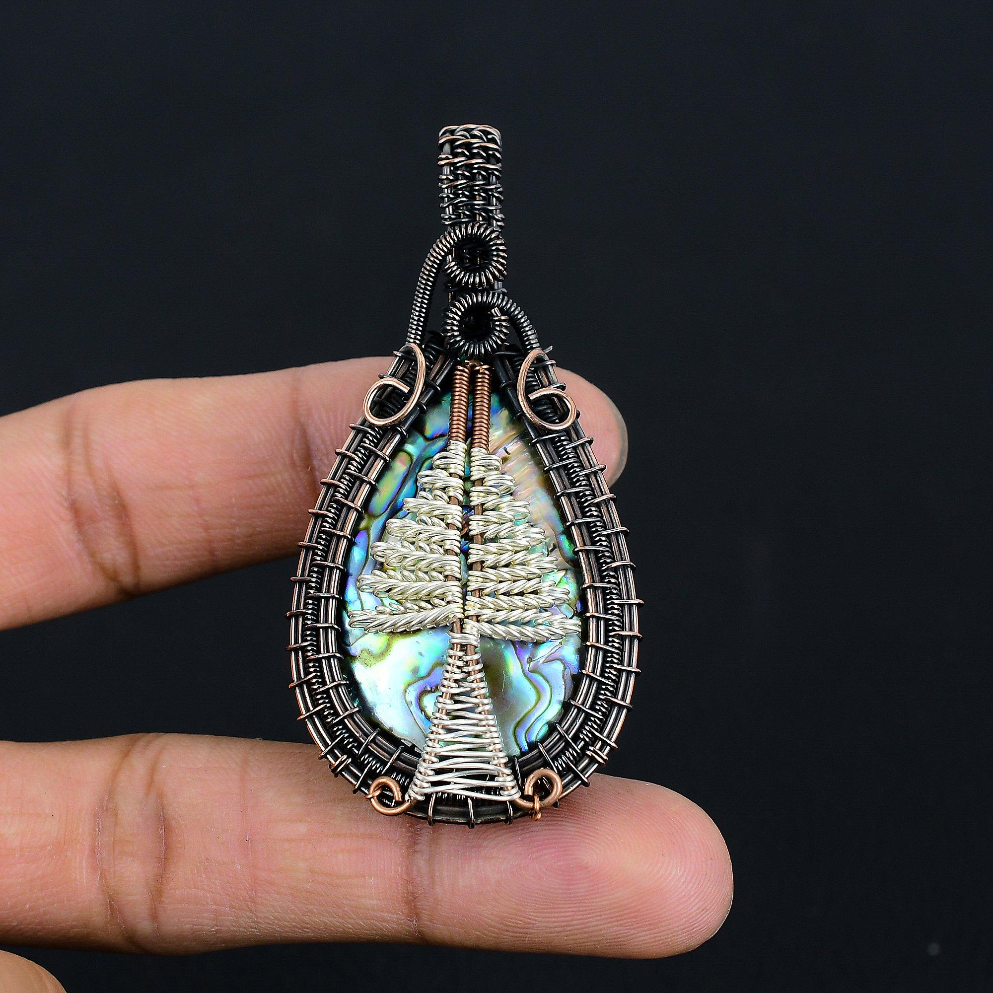 Кулон из раковины абалона, обернутый медной проволокой 999 пробы, Ювелирные изделия с подвеской из драгоценного камня ручной работы, Подарки для жены, Совершенно новый кулон 2.55 Inches
Кулон из раковины абалона, обернутый медной проволокой 999 пробы, Ювелирные изделия с подвеской из драгоценного камня ручной работы, Подарки для жены, Совершенно новый кулон 2.55 Inches