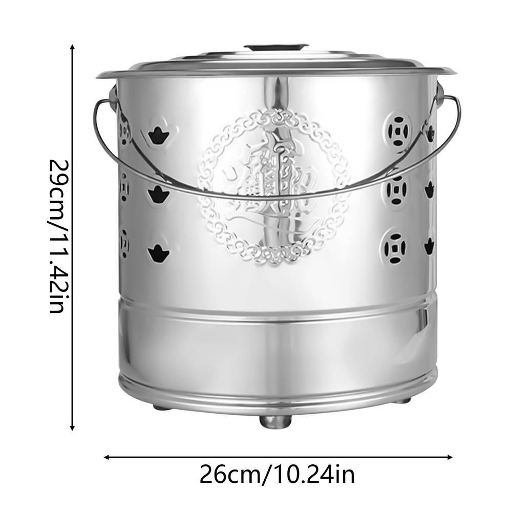 Paper Burner Stainless Steel Paper Burn Bucket Carry Handle Attached Traditional Auspicious Barrel For Debris Wood Trash Leaves срібний
Paper Burner Stainless Steel Paper Burn Bucket Carry Handle Attached Traditional Auspicious Barrel For Debris Wood Trash Leaves срібний