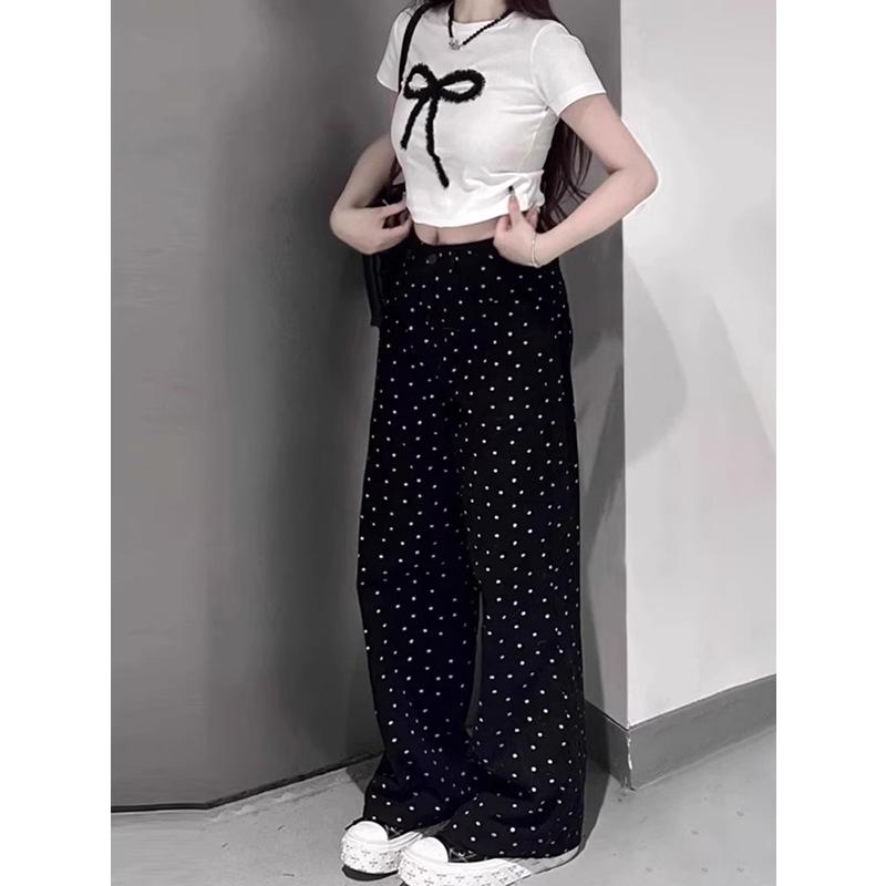 Pear-Shaped High-Waist Plus Size Black Polka Dot Wide-Leg Pants for Women - Spring/Summer Casual Slimming Design Small
Pear-Shaped High-Waist Plus Size Black Polka Dot Wide-Leg Pants for Women - Spring/Summer Casual Slimming Design Small