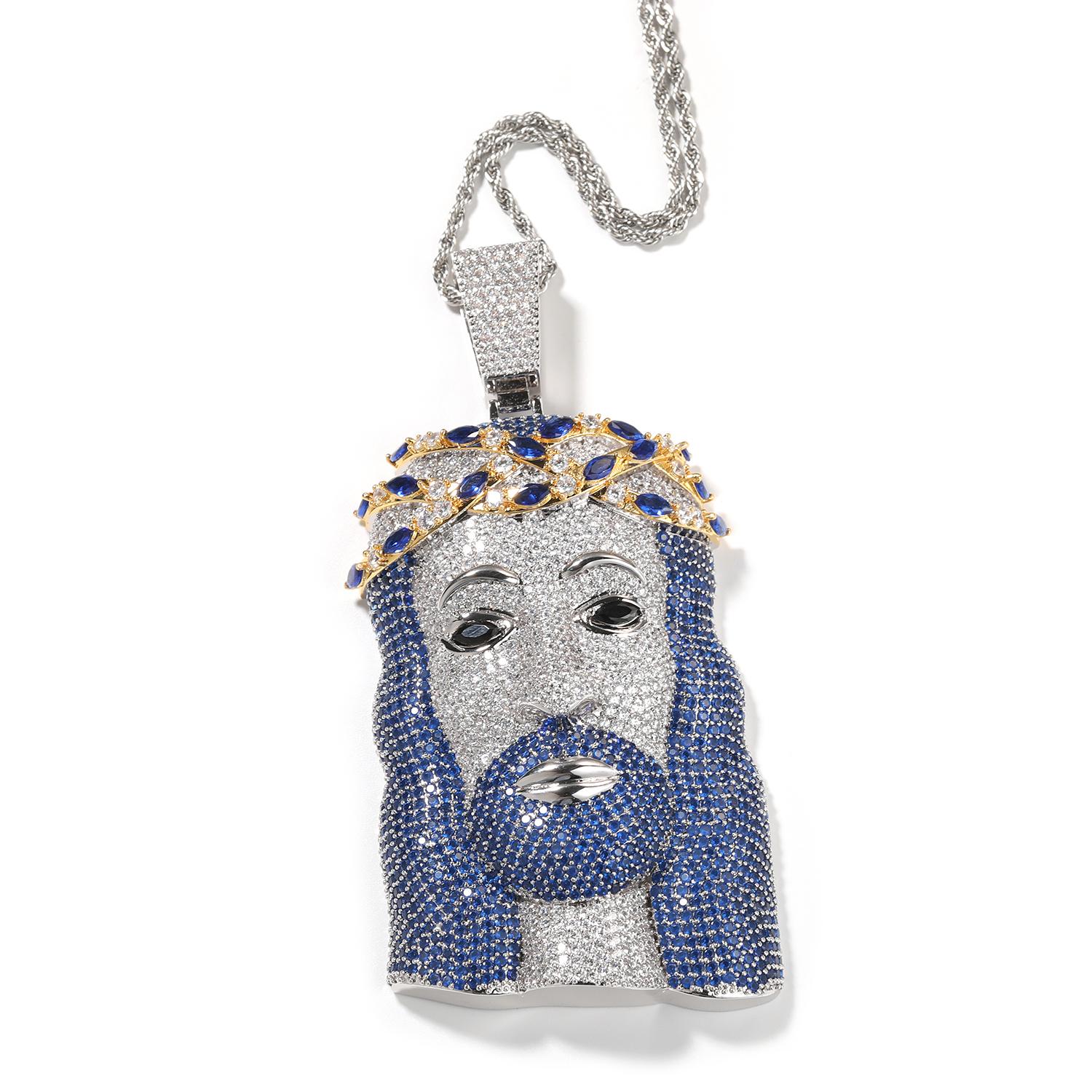 THE BLING KING Iced Two Tone GIANT Jesus Pendant Necklace Full Iced Out Blue Cubic Zirconia Charm Necklace Hiphop Jewelry Rope chain&16inch
THE BLING KING Iced Two Tone GIANT Jesus Pendant Necklace Full Iced Out Blue Cubic Zirconia Charm Necklace Hiphop Jewelry Rope chain&16inch