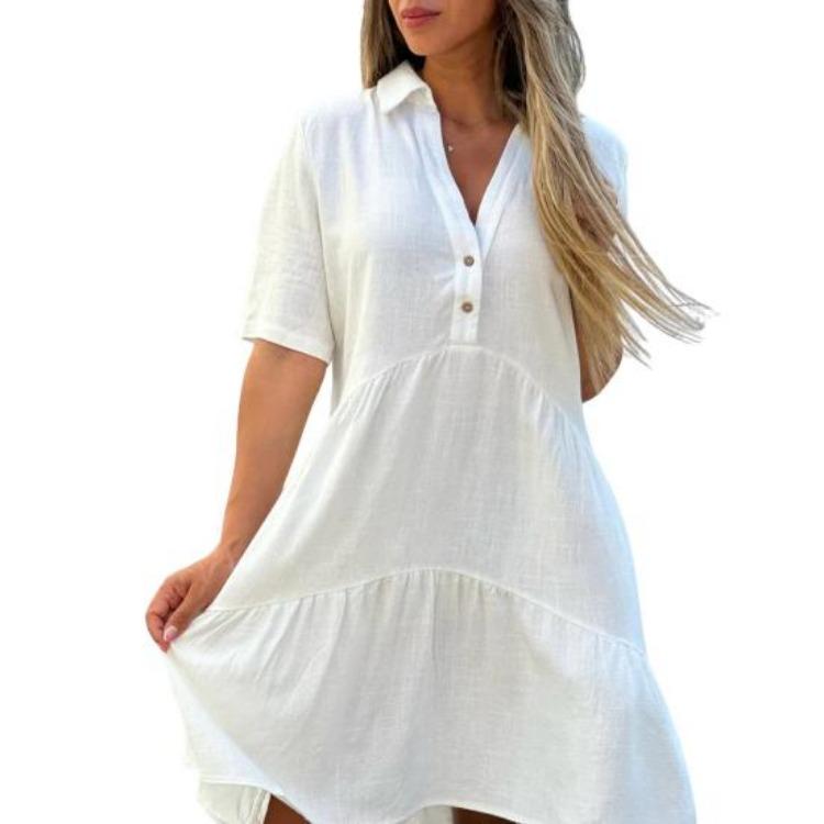 Summer Beach Dress for Dating and Parties V Neck Patchwork Hem Loose A Line Midi Knee Length Pleated Short Sleeves Solid Color Dress M
Summer Beach Dress for Dating and Parties V Neck Patchwork Hem Loose A Line Midi Knee Length Pleated Short Sleeves Solid Color Dress M