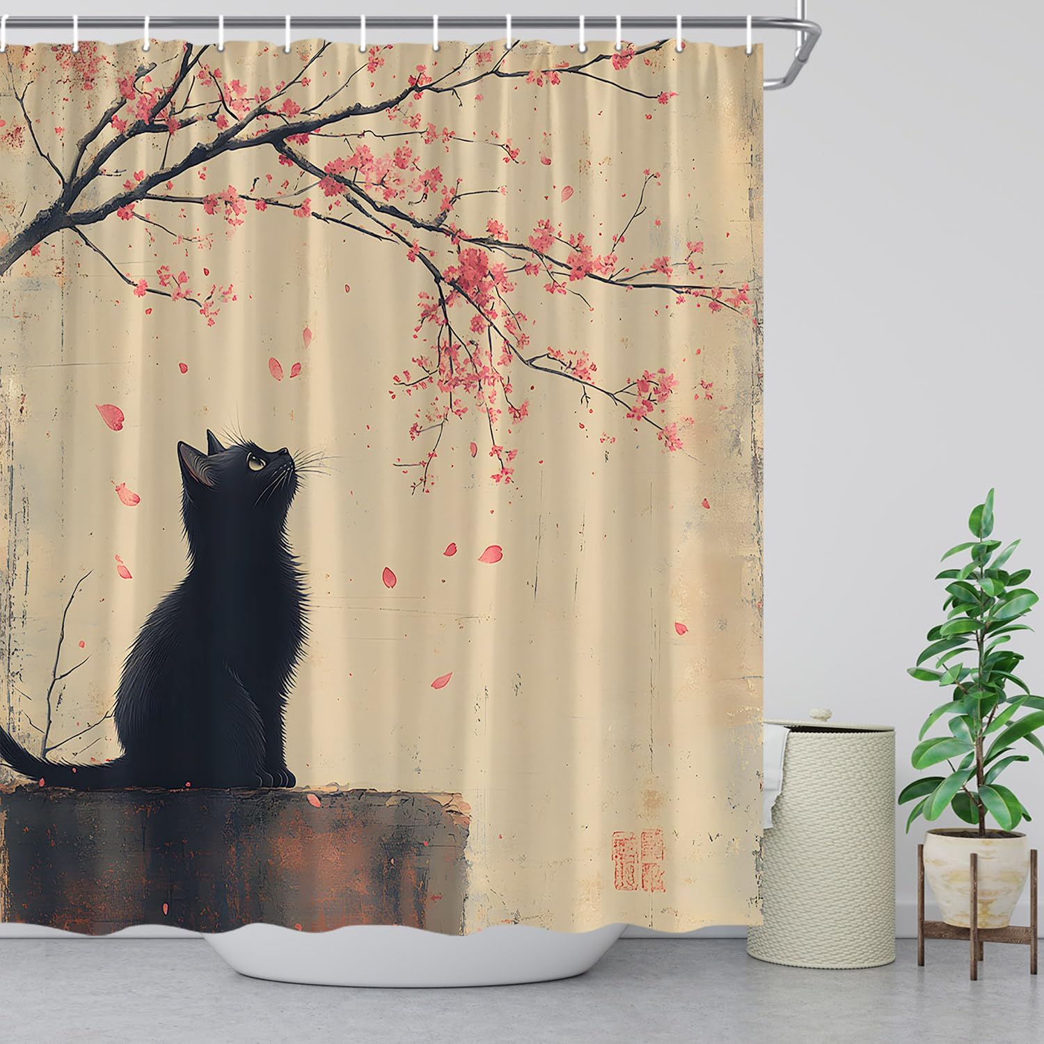 Funny Cat Shower Curtain Japanese Cherry Blossom Asian Flower Black Cat Watercolor Ink Vintage Oriental Scenery Bathroom Decor W60H190(CM)-1 Pcs
Funny Cat Shower Curtain Japanese Cherry Blossom Asian Flower Black Cat Watercolor Ink Vintage Oriental Scenery Bathroom Decor W60H190(CM)-1 Pcs