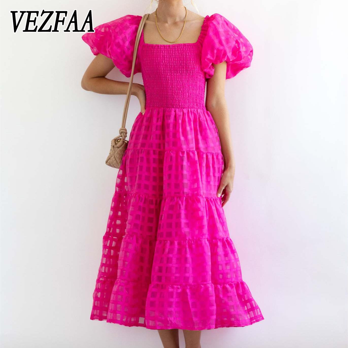 VEZFAA женские модные летние однотонные принты с коротким рукавом на одно плечо и средней талией повседневные платья