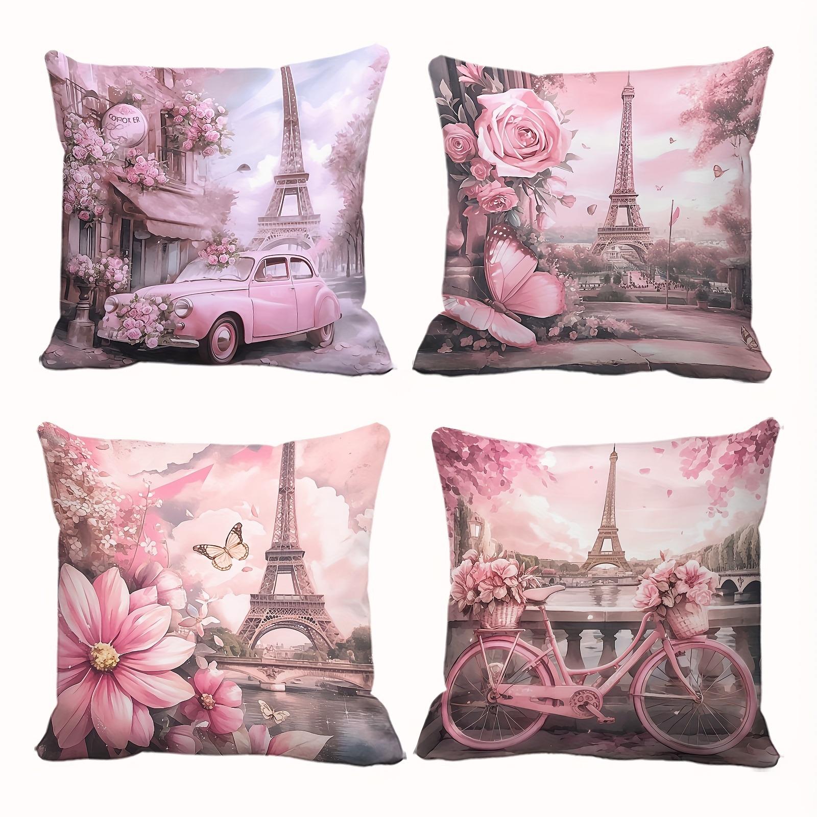Blush Pink Paris Romantic Pillowcase - Eiffel Tower & Floral Car/Bike Print Pillow Cover for Sofa Bedroom Living Room 4PC-45x45cm
Blush Pink Paris Romantic Pillowcase - Eiffel Tower & Floral Car/Bike Print Pillow Cover for Sofa Bedroom Living Room 4PC-45x45cm