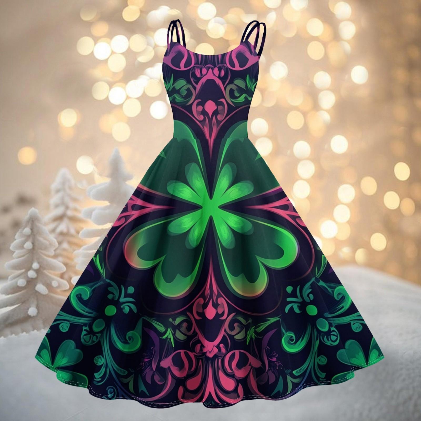 Женская мода ул.. Сексуальное коктейльное платье без бретелек с принтом ко Дню Святого Патрика в стиле панк, винтажное платье. XL фиолетовый