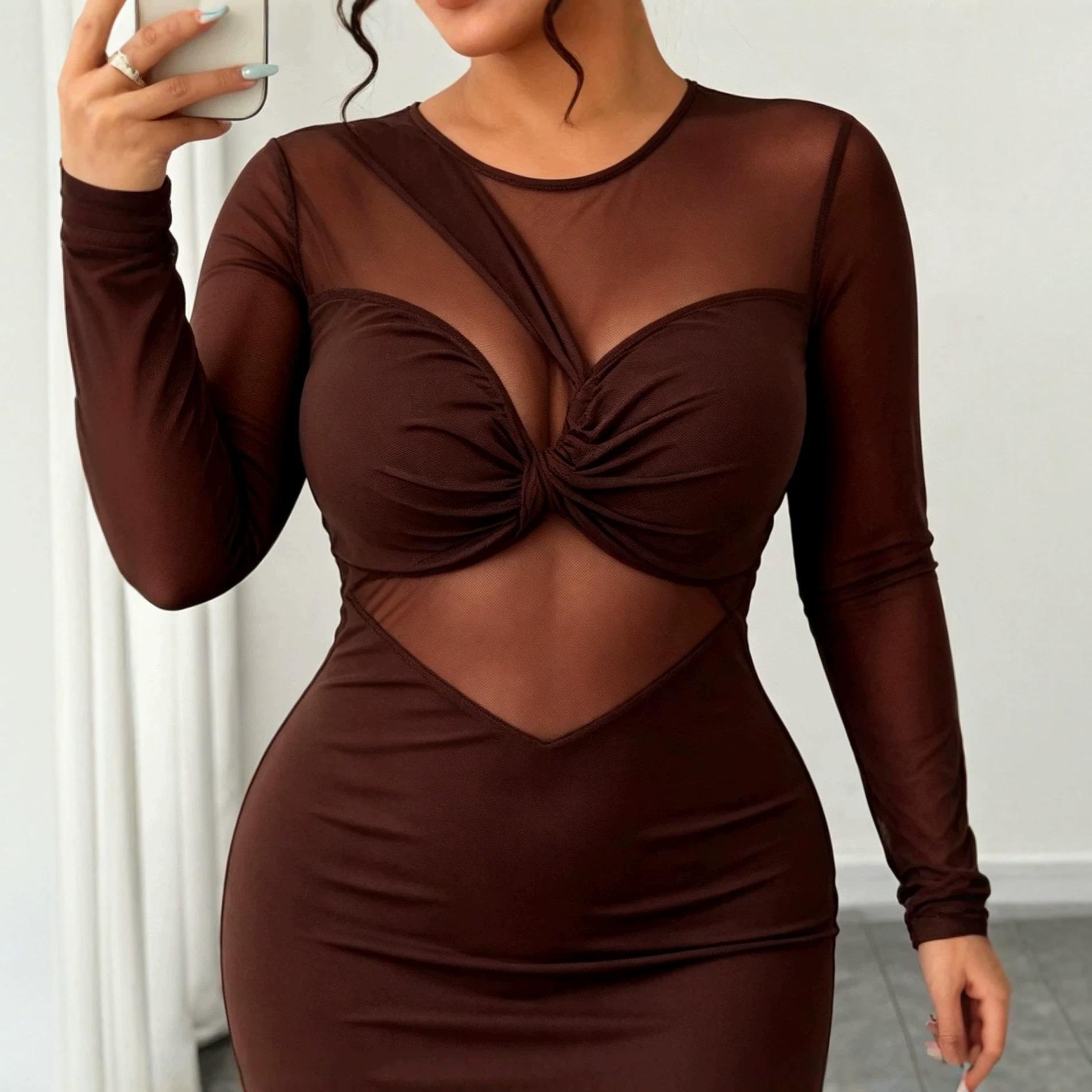 European and American sexy mesh stitching slim dress, kinked waist long-sleeved hip-wrapped dress custom D 0XL
European and American sexy mesh stitching slim dress, kinked waist long-sleeved hip-wrapped dress custom D 0XL