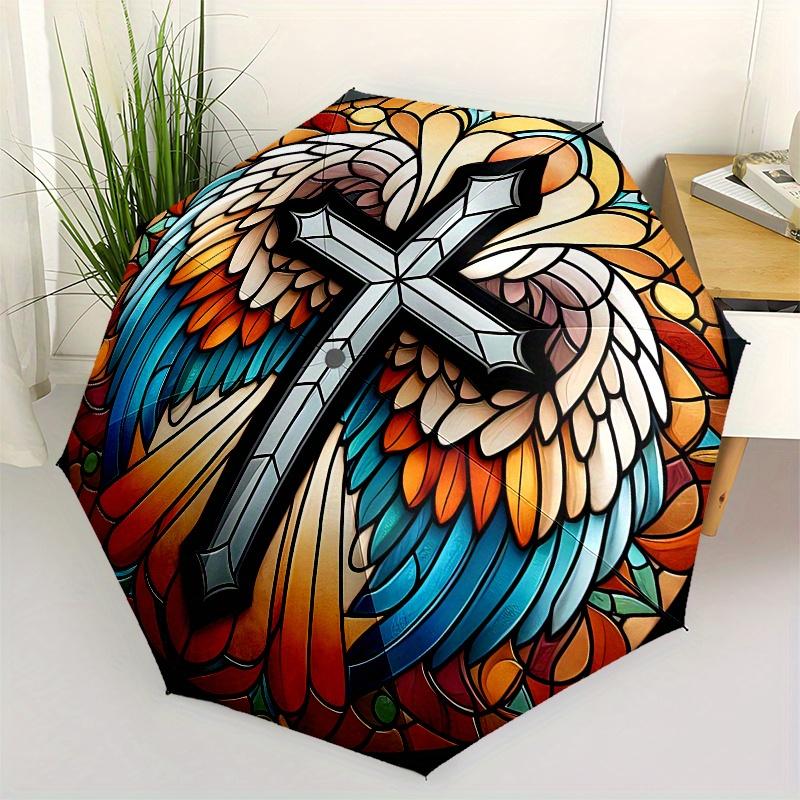 Stained Glass Angel Wings Cross Wall Art Decor Umbrella, Cute Umbrella with Cute Design, Portable 3-Fold Compact Umbrella for Men & Women, Valentine s
Stained Glass Angel Wings Cross Wall Art Decor Umbrella, Cute Umbrella with Cute Design, Portable 3-Fold Compact Umbrella for Men & Women, Valentine s