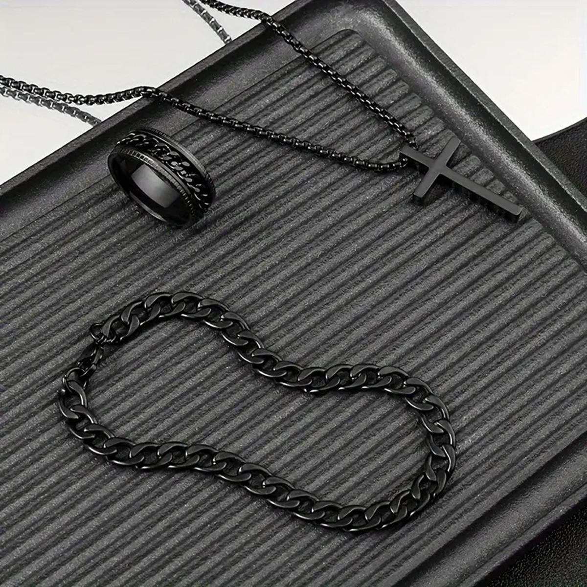 Мужское ожерелье крест ювелирное изделие цепочка кольцо браслет ожерелье набор из 3 предметов чёрный
Мужское ожерелье крест ювелирное изделие цепочка кольцо браслет ожерелье набор из 3 предметов чёрный