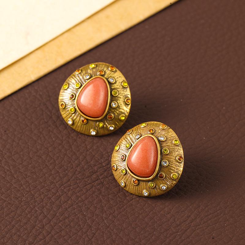 Vintage High-End Natural Stone Geometric Round Stud Earrings - Fashion Silver Needle Accessories
Vintage High-End Natural Stone Geometric Round Stud Earrings - Fashion Silver Needle Accessories