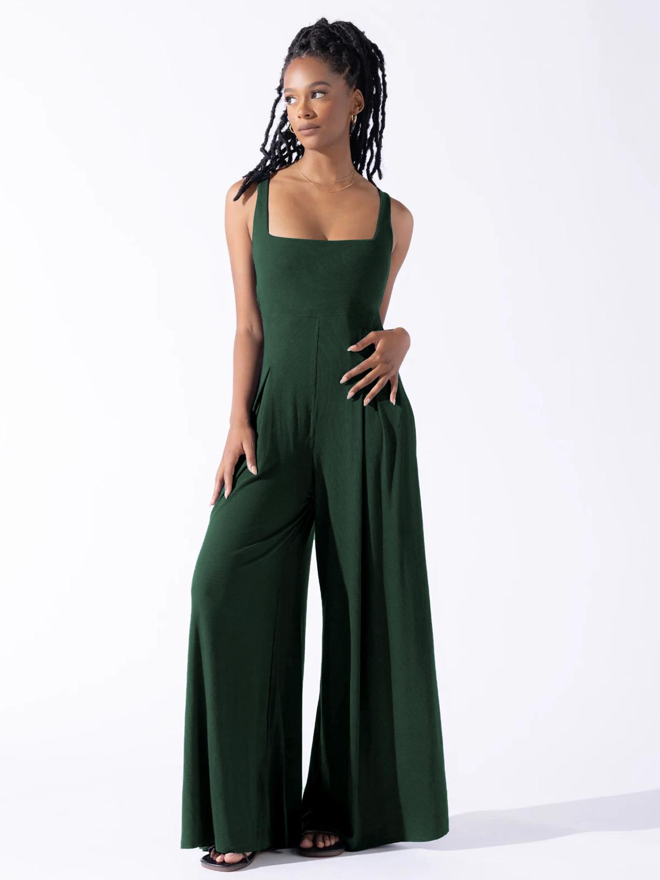 Women s High-Waisted Solid Sleeveless Jumpsuit - Elegant Casual Loose Wide-Leg Pants for Spring/Summer S темно-зеленого
Women s High-Waisted Solid Sleeveless Jumpsuit - Elegant Casual Loose Wide-Leg Pants for Spring/Summer S темно-зеленого