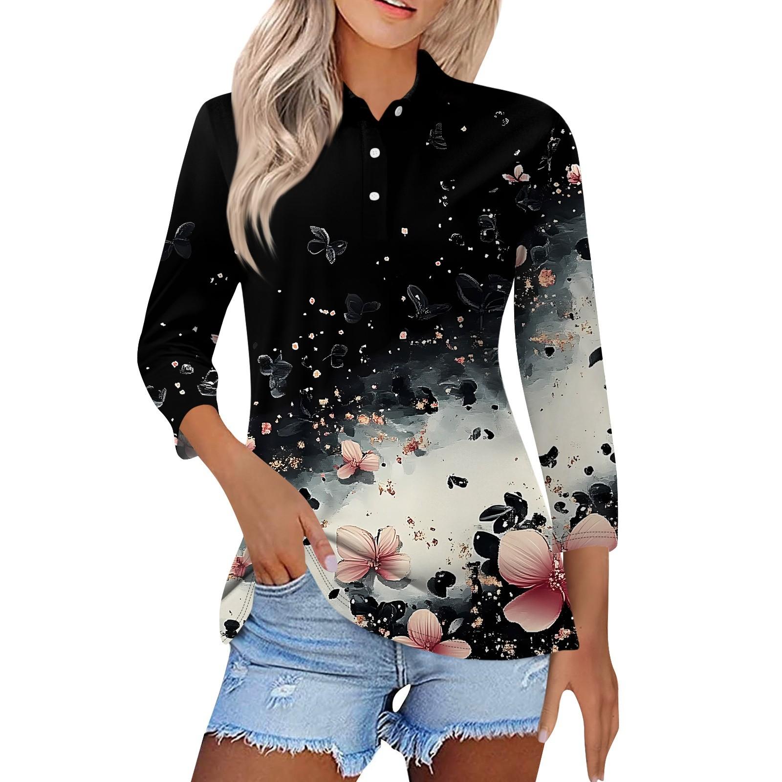 Женская модная повседневная рубашка с короткими рукавами 3/4 с лацканами и принтом, женские топы на пуговицах L чёрный
Женская модная повседневная рубашка с короткими рукавами 3/4 с лацканами и принтом, женские топы на пуговицах L чёрный