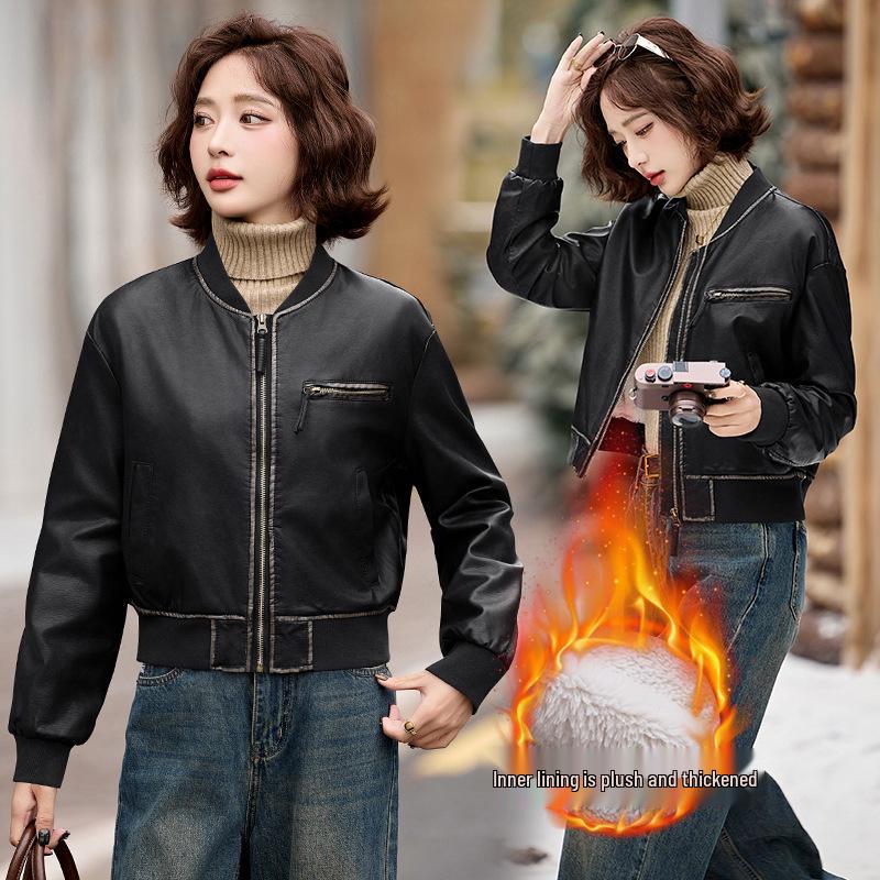 Женская ретро кожаная куртка на флисовой подкладке ZH1160 - Модная, универсальная и теплая для осени и зимы L (110-120 jin) чёрный
Женская ретро кожаная куртка на флисовой подкладке ZH1160 - Модная, универсальная и теплая для осени и зимы L (110-120 jin) чёрный