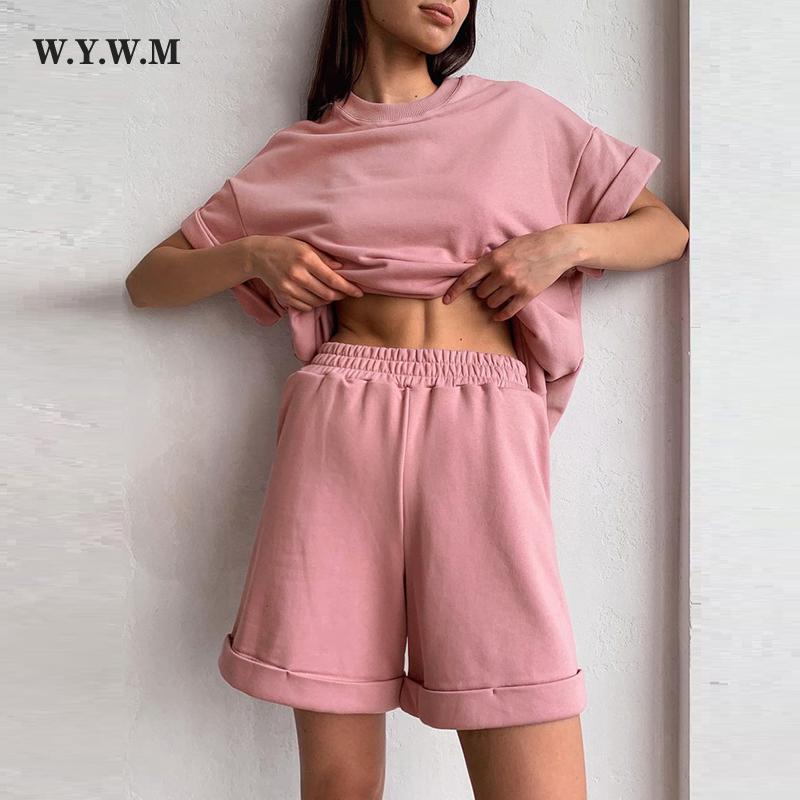 WYWM хлопковые комплекты розового цвета, женские свободные топы из двух предметов с короткими рукавами и короткими брюками с высокой талией, летний повседневный однотонный спортивный костюм
WYWM хлопковые комплекты розового цвета, женские свободные топы из двух предметов с короткими рукавами и короткими брюками с высокой талией, летний повседневный однотонный спортивный костюм