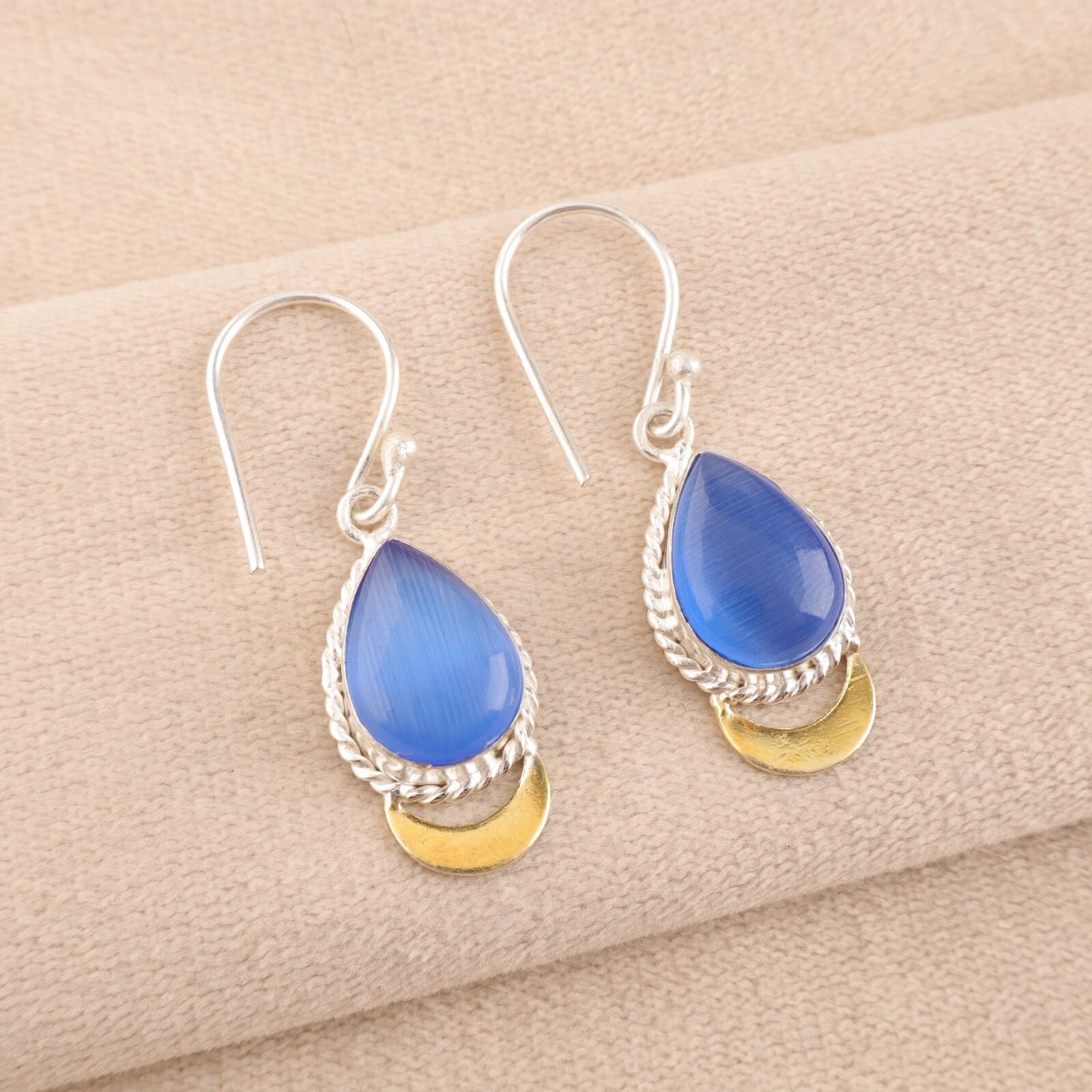 Dark Blue Cat s Eye Gemstone 925 Sterling Silver Jewelry Handmade Earrings 1.5 EE-162-37
Dark Blue Cat s Eye Gemstone 925 Sterling Silver Jewelry Handmade Earrings 1.5 EE-162-37
