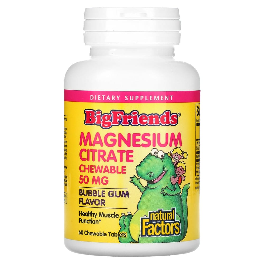 Natural Factors Big Friends Magnesium Citrate Bubblegum Flavor 50mg Chewable 60 Tablets
Natural Factors Big Friends Magnesium Citrate Bubblegum Flavor 50mg Chewable 60 Tablets