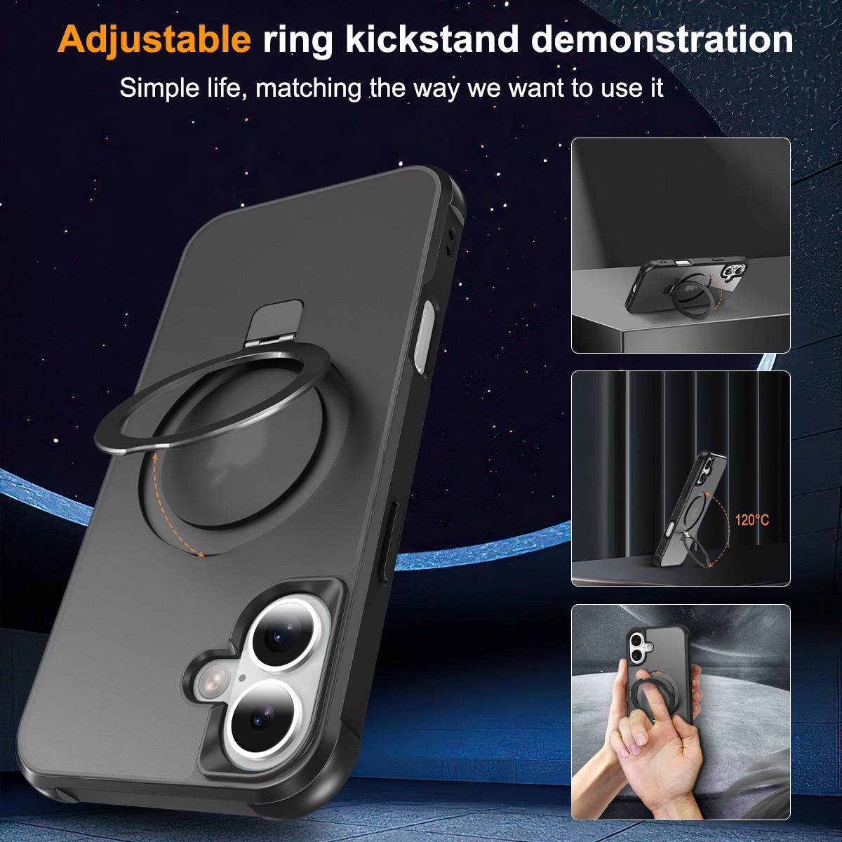 For iPhone 16 Case Compatible with MagSafe Ring Holder Kickstand TPU+PC Phone Cover Black
For iPhone 16 Case Compatible with MagSafe Ring Holder Kickstand TPU+PC Phone Cover Black