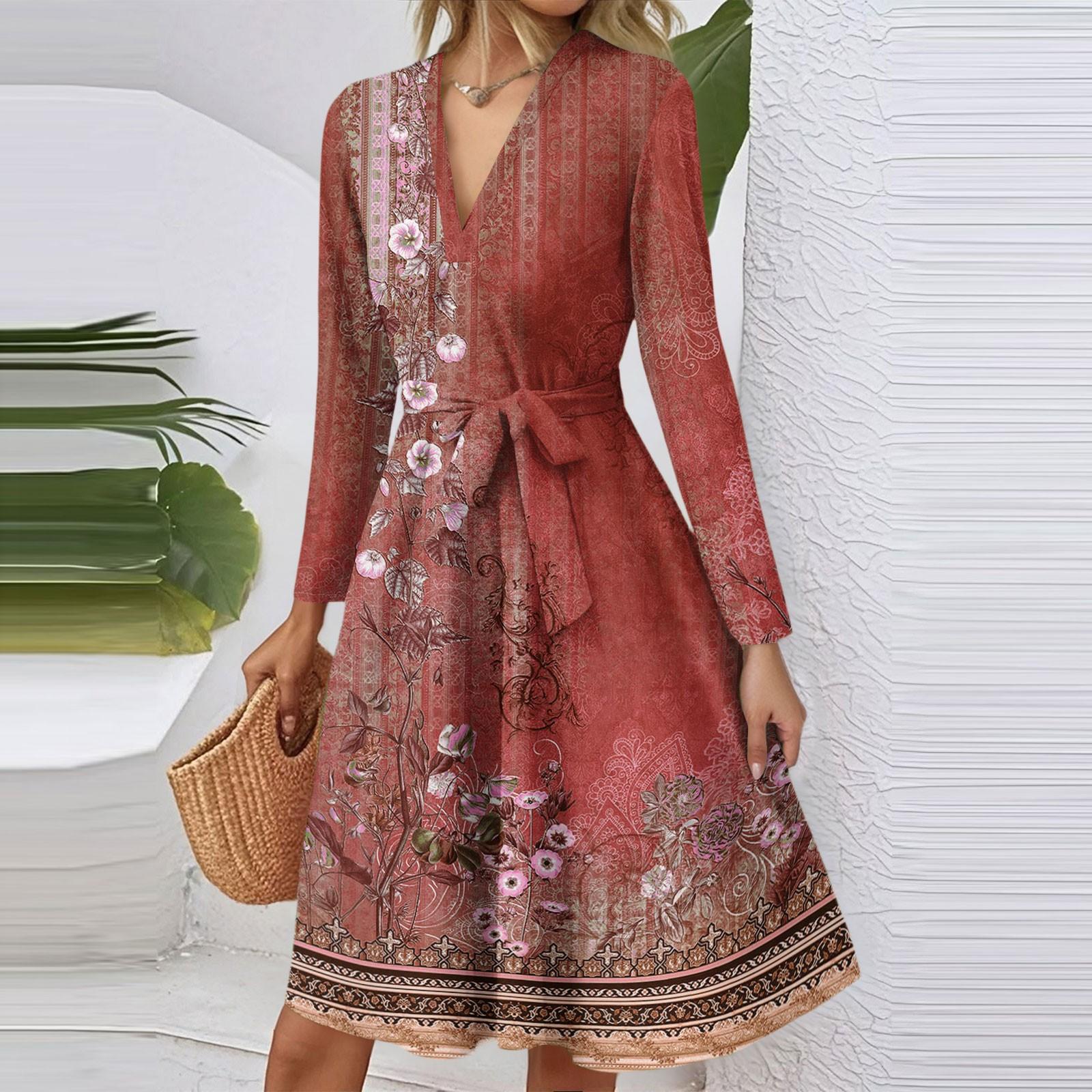 Women s Fashion Casual V-Neck Long Sleeve Waist Retro Printed Midi Dress XL винний
Women s Fashion Casual V-Neck Long Sleeve Waist Retro Printed Midi Dress XL винний