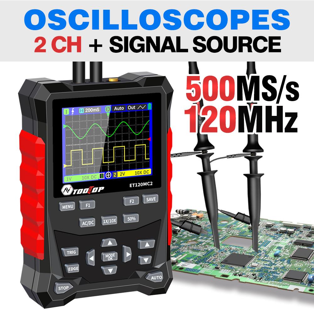 2024 Newest TOOLTOP ET120MC2 Dual Channel Digital Oscilloscope Signal Generator 120MHz 500MSa/S Mini AUTO Handheld Oscilloscope
2024 Newest TOOLTOP ET120MC2 Dual Channel Digital Oscilloscope Signal Generator 120MHz 500MSa/S Mini AUTO Handheld Oscilloscope
