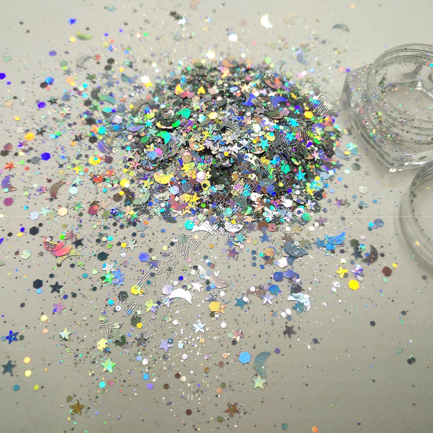 Eco-friendly PET Silver Laser Moon & Star Glitter Flakes for Makeup, Nail Art, Epoxy Resin, and Gifts 5ML Bottle
Eco-friendly PET Silver Laser Moon & Star Glitter Flakes for Makeup, Nail Art, Epoxy Resin, and Gifts 5ML Bottle