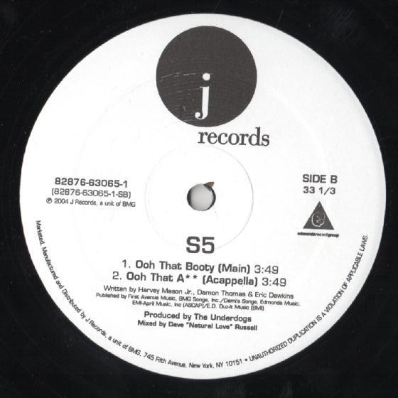 12inch Record S5 - Ooh That A** / Ooh That Booty 82876630651 J Records 2004 US Rap & Hip-Hop/R&B Used
12inch Record S5 - Ooh That A** / Ooh That Booty 82876630651 J Records 2004 US Rap & Hip-Hop/R&B Used