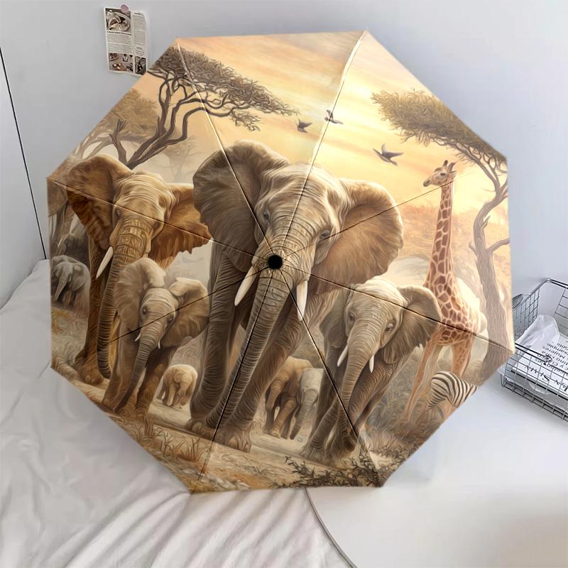 Steed and Elephant pattern, automatic folding umbrella, portable and foldable design, 8 ribs, a Christmas or birthday gift.
Steed and Elephant pattern, automatic folding umbrella, portable and foldable design, 8 ribs, a Christmas or birthday gift.