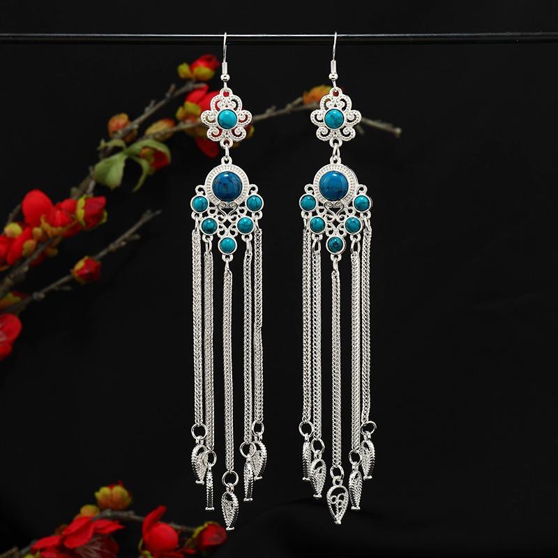 Монгольские длинные серьги с бахромой женские ретро бирюзовые серебряные серьги тибетские экзотические сценические серьги
Монгольские длинные серьги с бахромой женские ретро бирюзовые серебряные серьги тибетские экзотические сценические серьги