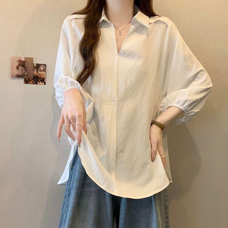 Hong Kong Style V-Neck Three-Quarter Sleeve Shirt for Women, 2026 Spring/Summer, Plus Size, Slightly Chubby, Hides Belly, Loose Fit, Versatile Top White XL
Hong Kong Style V-Neck Three-Quarter Sleeve Shirt for Women, 2026 Spring/Summer, Plus Size, Slightly Chubby, Hides Belly, Loose Fit, Versatile Top White XL