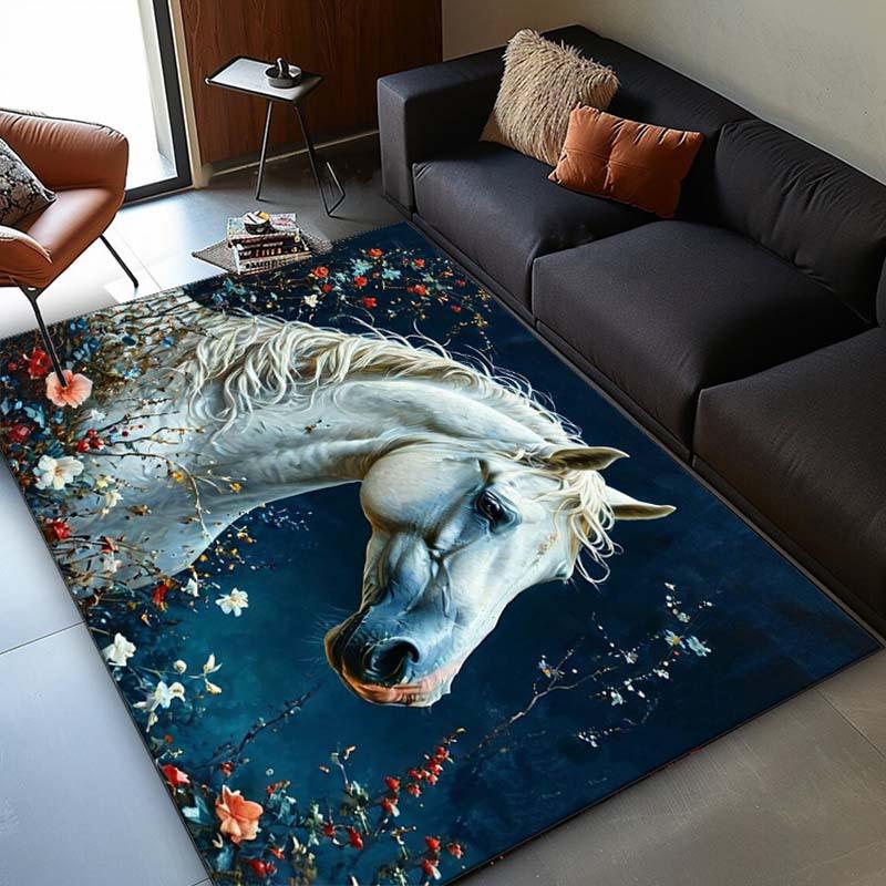 White Horse Floral Rug: Elegant Blue Background with Blooming Flowers - Luxury Living Room Decor | Animal Art Carpets 50x80cm
White Horse Floral Rug: Elegant Blue Background with Blooming Flowers - Luxury Living Room Decor | Animal Art Carpets 50x80cm