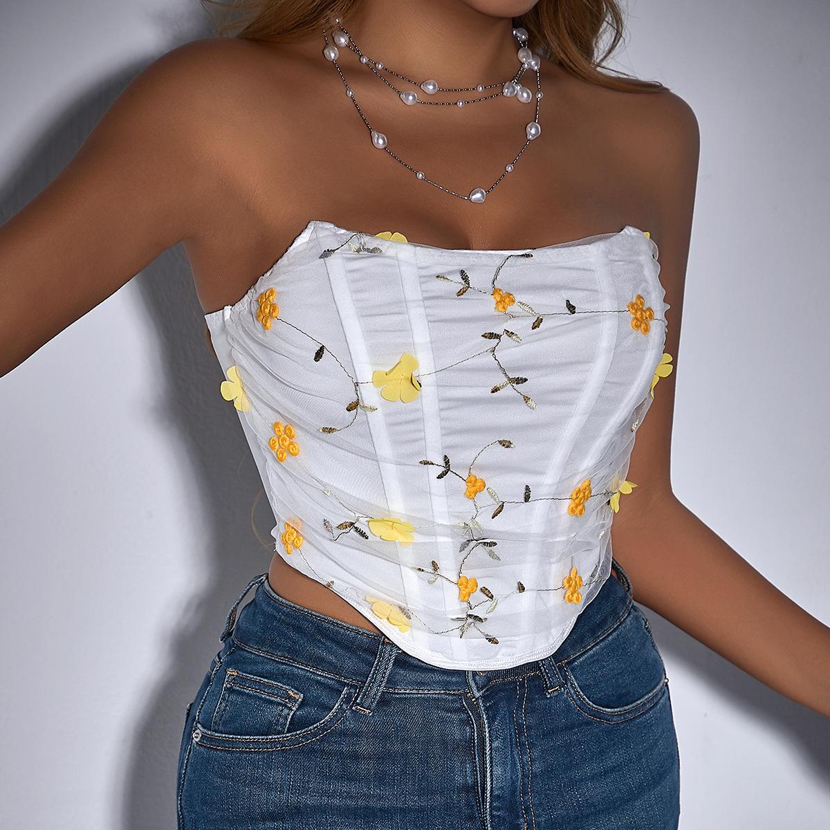 Европа и Америка Уличная мода Цветочная вышивка Сетка «Рыбья кость» Пряжа Имеют наличные меньше, чем зарегистрировано на счетах Внешняя обвязка L жёлтый