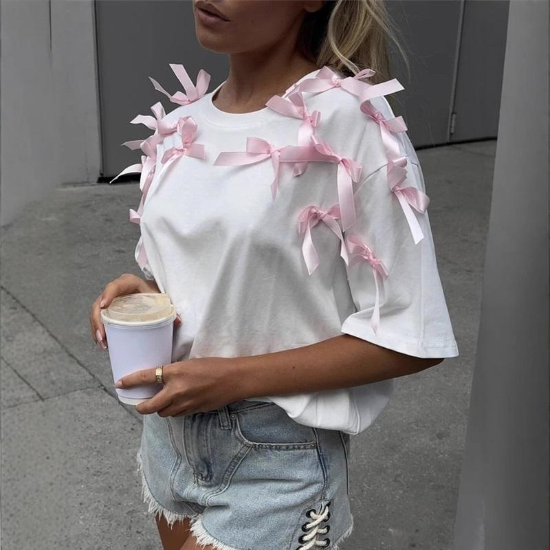 Cute European And American Style Girl s Ribbon Bowknot Loose Short-sleeved T-shirt Loose Pure Cotton Casual Top L чорний
Cute European And American Style Girl s Ribbon Bowknot Loose Short-sleeved T-shirt Loose Pure Cotton Casual Top L чорний