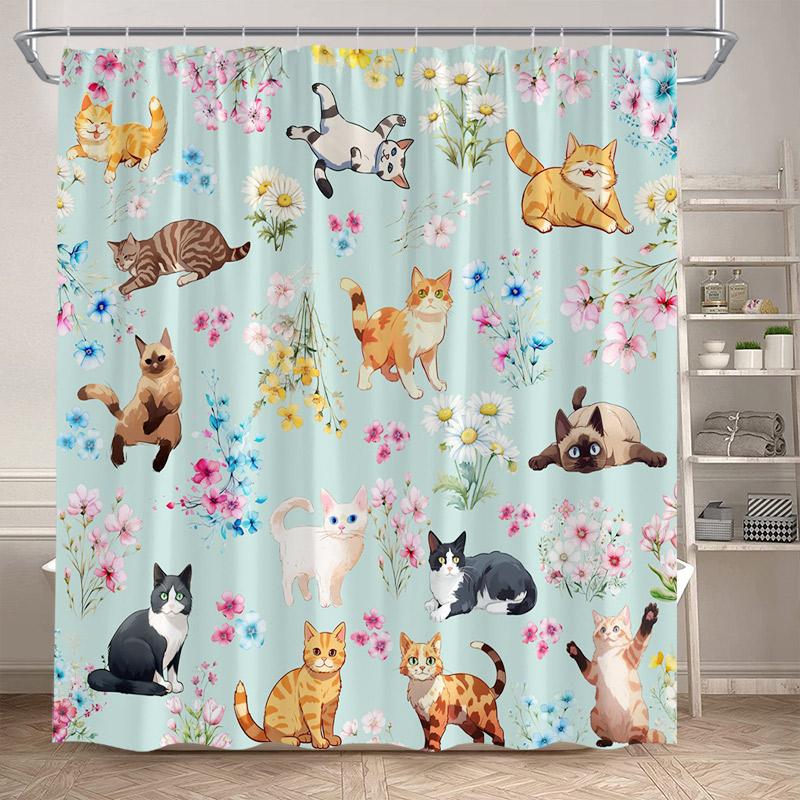 Floral Cartoon Cats Shower Curtains Cute Animals Pet Watercolour Daisy Flowers Bath Curtain Polyester Bathroom Decor With Hooks W60H190(CM)-1 Pcs
Floral Cartoon Cats Shower Curtains Cute Animals Pet Watercolour Daisy Flowers Bath Curtain Polyester Bathroom Decor With Hooks W60H190(CM)-1 Pcs