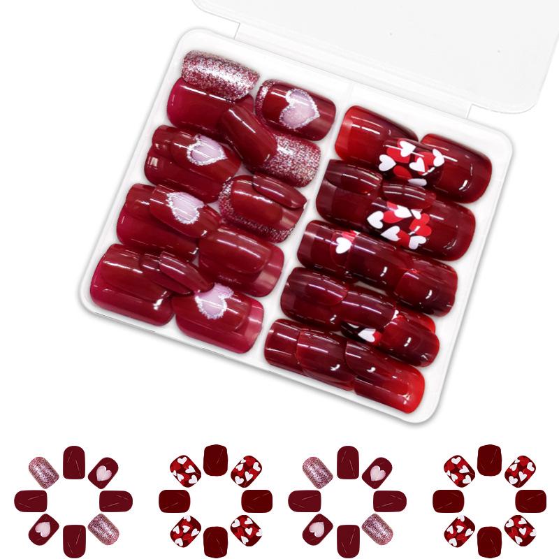 Glitter Wine Red & White Heart Short Square Nails Set (48 pcs) - Wearable Glossy Nail Art for Lovers, European & American Style.
Glitter Wine Red & White Heart Short Square Nails Set (48 pcs) - Wearable Glossy Nail Art for Lovers, European & American Style.