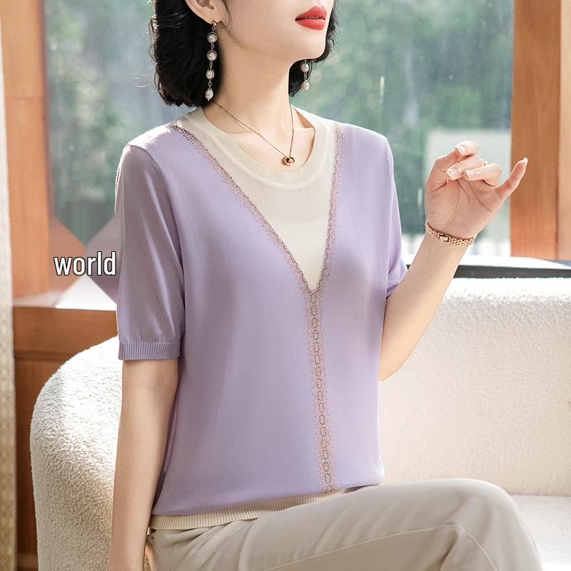 Mother s Day Silk Short-Sleeve T-Shirt & Stylish Wide-Leg Knit Cardigan for Middle-Aged Women L (80-100 jins) фіолетовий
Mother s Day Silk Short-Sleeve T-Shirt & Stylish Wide-Leg Knit Cardigan for Middle-Aged Women L (80-100 jins) фіолетовий