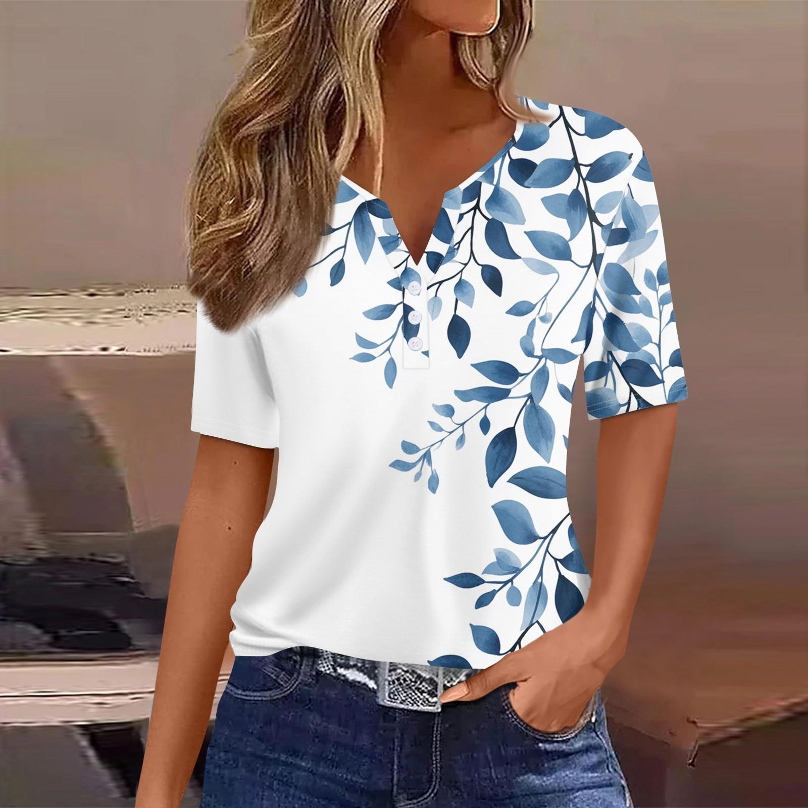 Women s Casual Printed V-Neck Short Sleeve Decorative Button T-Shirt Top S
Women s Casual Printed V-Neck Short Sleeve Decorative Button T-Shirt Top S