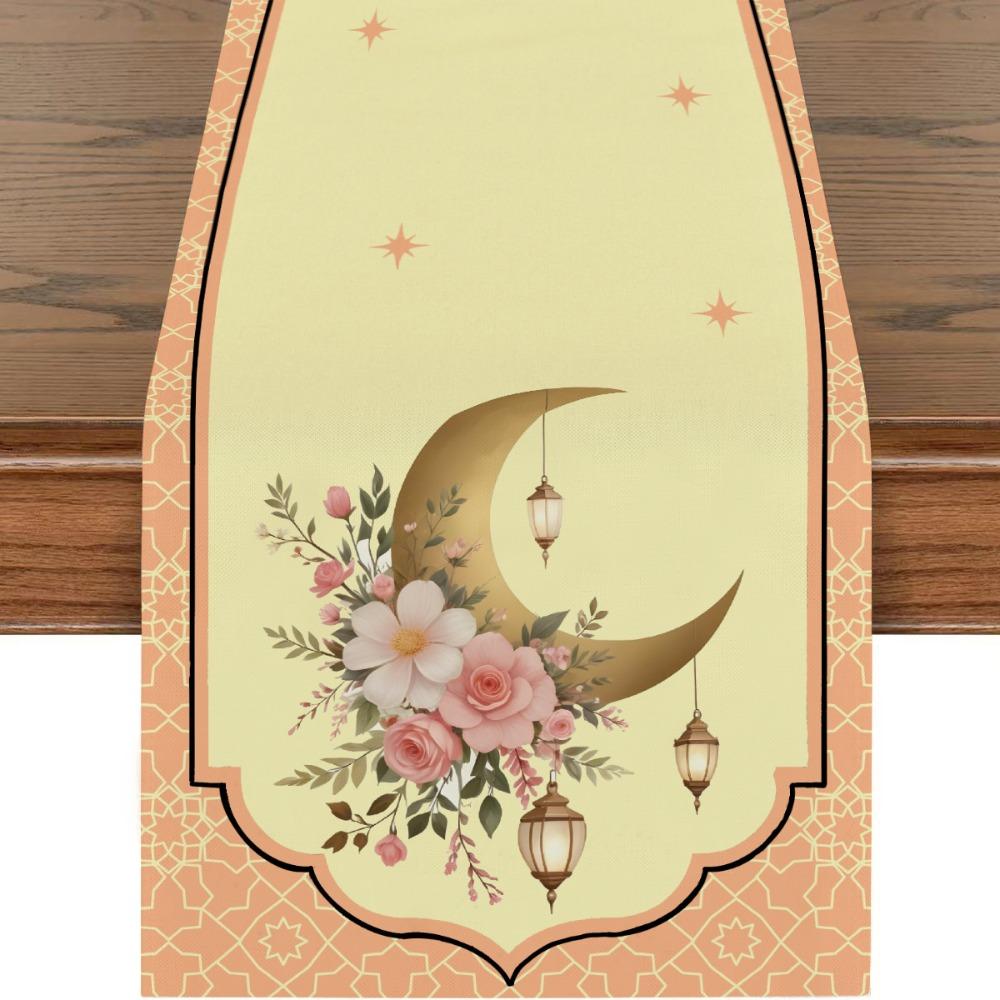 Golden Lantern Ramadan Table Runner White Moon Star Polyester Eid Mubarak Tablecloth Eid Al Fitr Dining Table Decoration
Golden Lantern Ramadan Table Runner White Moon Star Polyester Eid Mubarak Tablecloth Eid Al Fitr Dining Table Decoration