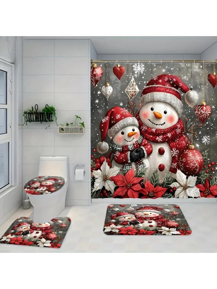 Christmas Snowman Bathroom Set With Machine Washable Fade-Resistant Polyester Bath Ensemble, Includes Hooks, Fashion Themed Acce W60H190(CM)-1 Pcs
Christmas Snowman Bathroom Set With Machine Washable Fade-Resistant Polyester Bath Ensemble, Includes Hooks, Fashion Themed Acce W60H190(CM)-1 Pcs