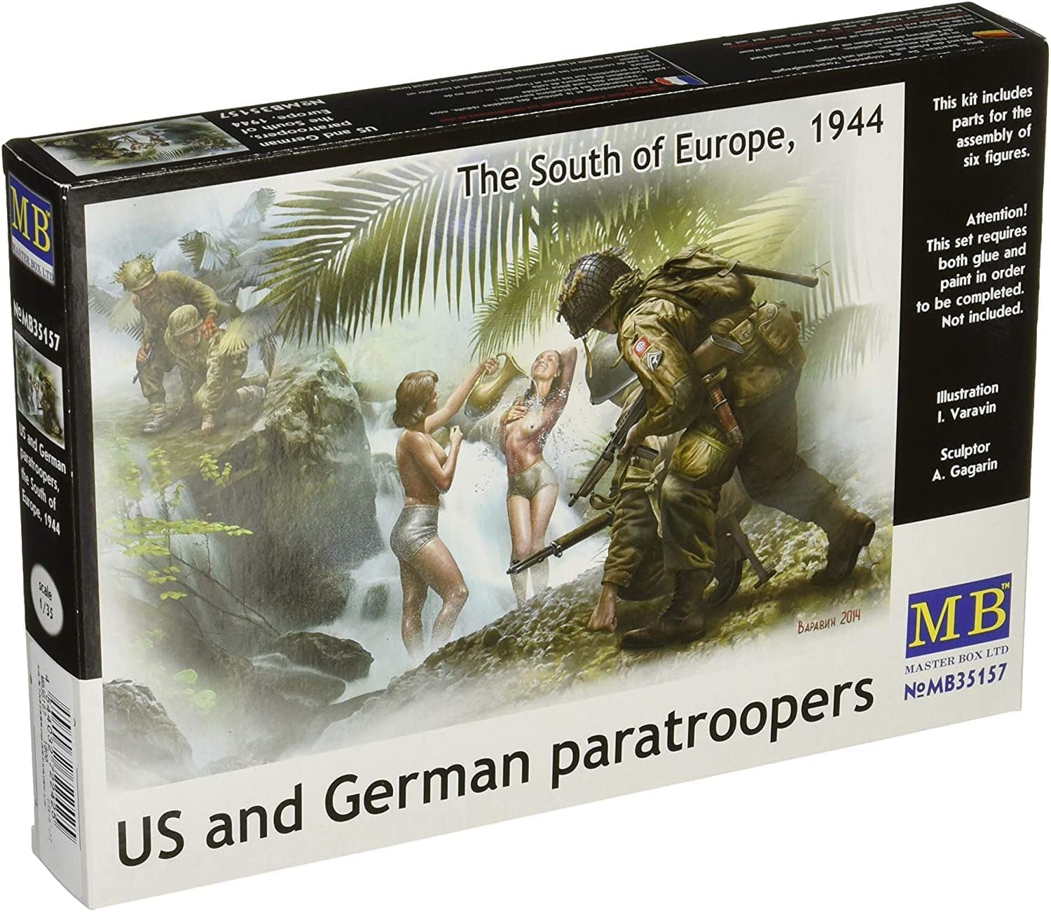 Master Box Парашютисты Южная Европа 1944 с двумя купающимися женщинами Пластиковая модель MB35157 1/35 Американская/Немецкая (2 каждый)
Master Box Парашютисты Южная Европа 1944 с двумя купающимися женщинами Пластиковая модель MB35157 1/35 Американская/Немецкая (2 каждый)